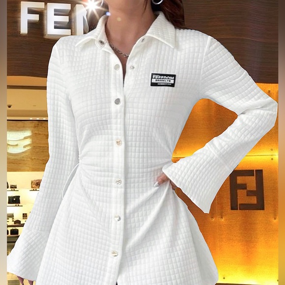 Chic Letter Patched  Flounce Sleeve Shirt Dress - Picture 13 of 16